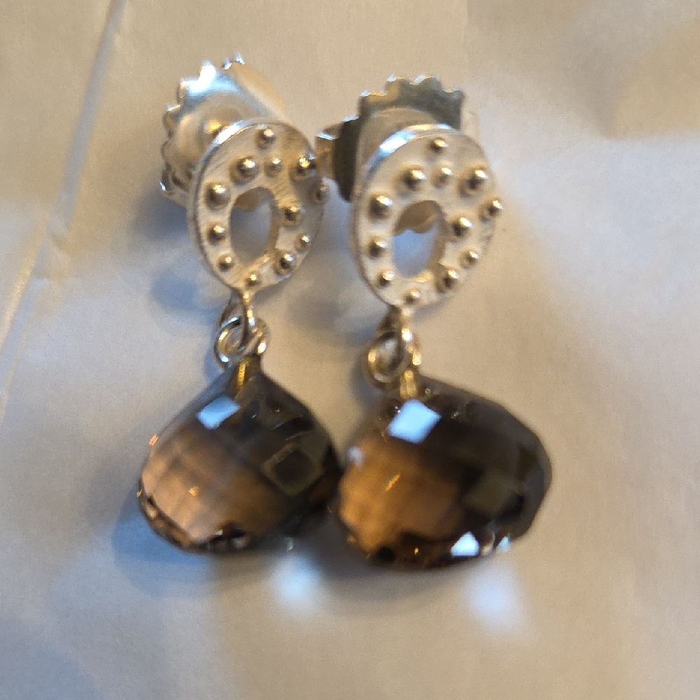 Silver and Smoky Quartz Earrings